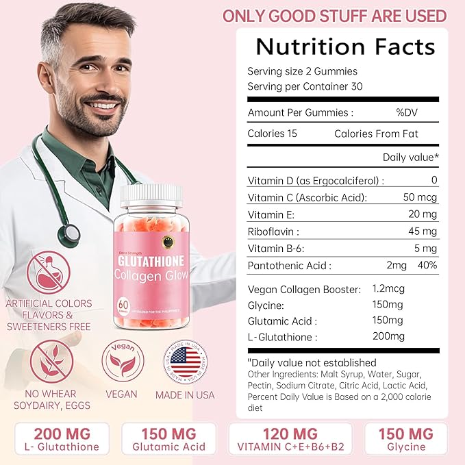 Glutathione Collagen Glow Gummies for Women Glutathione Collagen Glow Gummies for Dark Spot 60/120Pcs Korean Organic Glow Beauty Collagen for Skin Care(2)