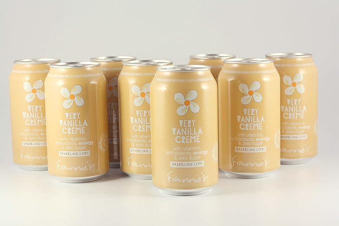 KauffmanTreats Frannie Sparkling Beverage- Zero Calories &amp Sugar Aspertame Free: 8-Ct 12 Oz. Cans (Very Vanilla Creme)