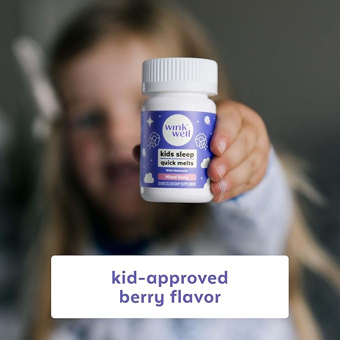 Wink Well Kids Chewable Melts- Kids Sleep Aid Chews with Melatonin 1mg- Quick Deep Toddler Sleep Aid Drug-Free-Fast Non-Habit-Forming Dissolve Tablets- 30 Melts (Pack of 2)