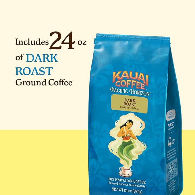 Kauai Coffee Ground Coffee – Smooth Rich Dark Roast – Nutty Notes with Chocolate Overtones – Arabica Coffee 10% Hawaiian with No Bitterness – Koloa Estate 1 Pack of 24oz