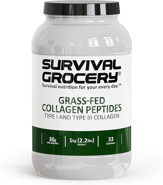 Survival Grocery® Collagen Peptides Powder – Grass Fed Hydrolyzed Collagen Protein Supplement Types I &amp III Unflavored Gluten Free Keto Friendly Non-GMO Dairy Free 1kg 1 Jug