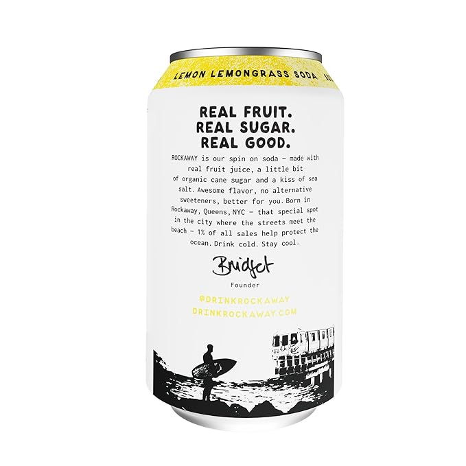 ROCKAWAY Lemon Lemongrass Soda Drinks - Low calorie drinks made from Real Fruit Juice All Natural - Soda Pop Drinks Gluten Free Vegan GMO Free - 12oz (12 Pack)