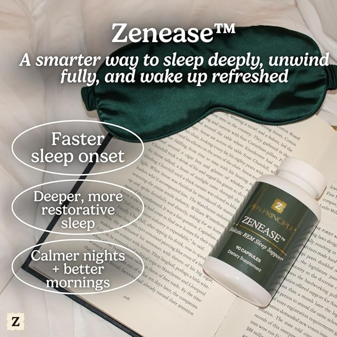 Zen Principle Zenease Sleep Support with Magnesium Glycinate Ashwagandha KSM-66® Saffron L-Theanine &amp GABA – No Melatonin Natural Stress Relief &amp Sleep Aid. 90 Capsules