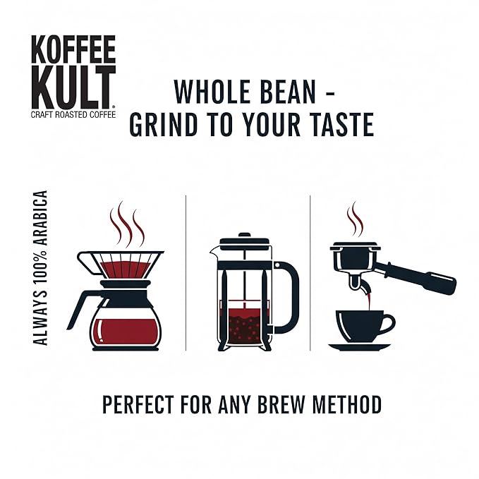 Koffee Kult Dark Roast Coffee Beans - Rich &amp Bold with Chocolate &amp Cinnamon Notes Smooth Finish 100% Arabica Ethically Sourced Resealable 12oz package