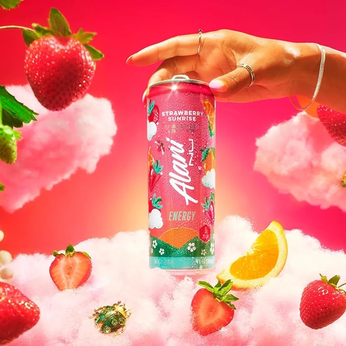 New Alani Energy Drinks Strawberry Sunrise Watermelon Wave Cherry Slush Flavors Variety Pack Sugar-Free Low-Calorie Energy Boost Drink 12 fl oz (Pack of 6)