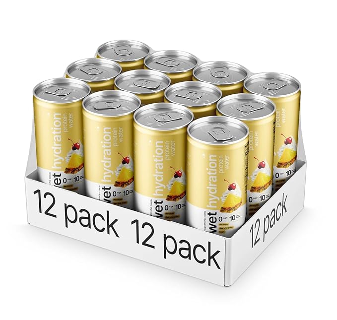 Wet Hydration | Functional Wellness Water Non-Carbonated - Pineapple Whip Colada (12 fl. oz.| Pack of 12) - Zero Calorie Hydration Drink with Electrolytes Clear Whey Protein BCAAs Protein Water N