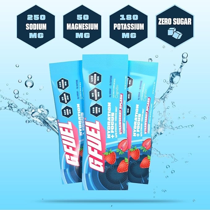 G Fuel Electrolytes Powder for Instant Hydration and Focus | Sugar Free Strawberry Flavor Electrolyte and Nootropic Drink Mix to Sharpen Mental Focus 20 Servings