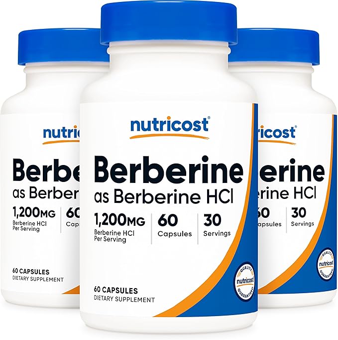 Nutricost Berberine HCl 1200mg 60 Vegetarian Capsules - Gluten Free &amp Non-GMO (3 Bottles)