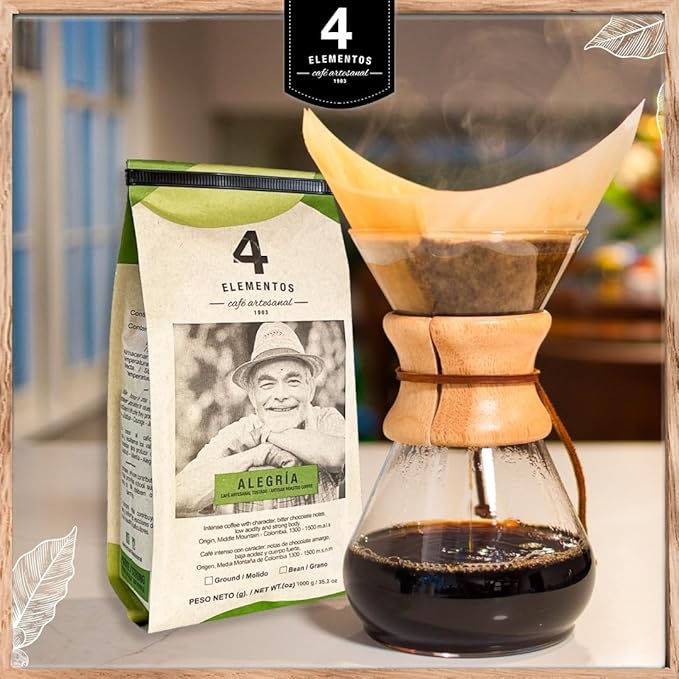 4 Elementos | Classic Ground Coffee 35 Oz Medium Dark Roast 100% Arabica from Colombia Bold &amp Rich Flavor