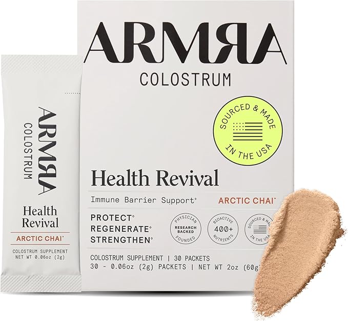 ARMRA Colostrum Powder | Arctic Chai | Gut Health &amp Bloating | Skin &amp Hair | Immunity | Keto Gluten &amp Fat-Free | 30 Servings