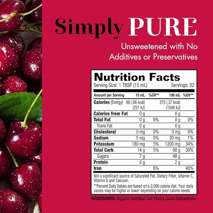 Dynamic Health Once Daily Tart Cherry Ultra 5X | 100% Juice Concentrate | No Additives or Preservatives | Antioxidant | 16 Oz Btl-Glass | Pack of 2