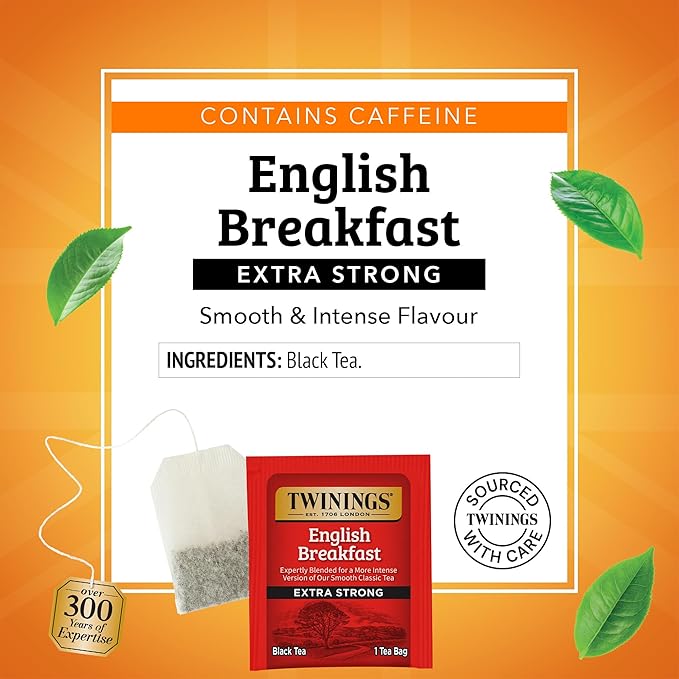 Twinings Extra Strong English Breakfast Black Tea Individually Wrapped Bags 20 Count (Pack of 6) Robust Caffeinated Enjoy Hot or Iced 120 Teabags