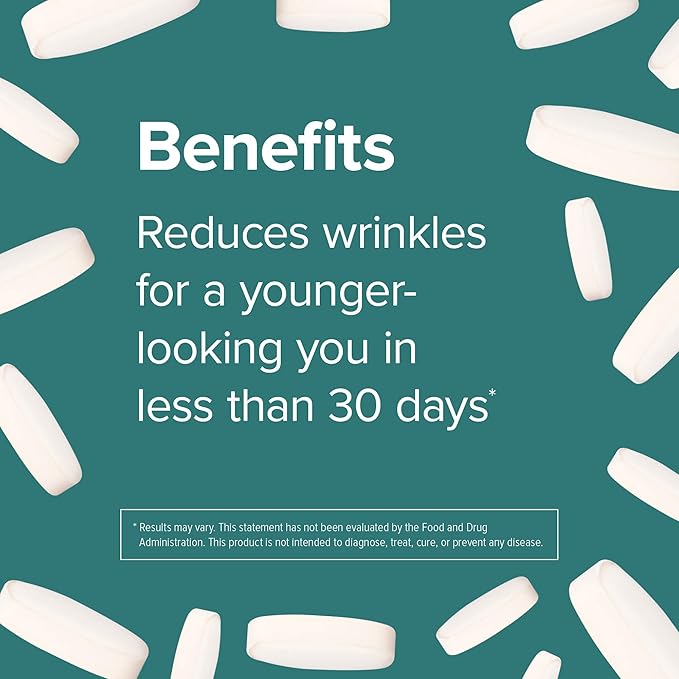Webber Naturals Collagen30 Anti-Wrinkle 2500mg of Bioactive Collagen Peptides Per Serving (3 Tablets) 180 Tablets Helps Reduce Deep Wrinkles Fine Lines Non GMO Dairy Gluten Free
