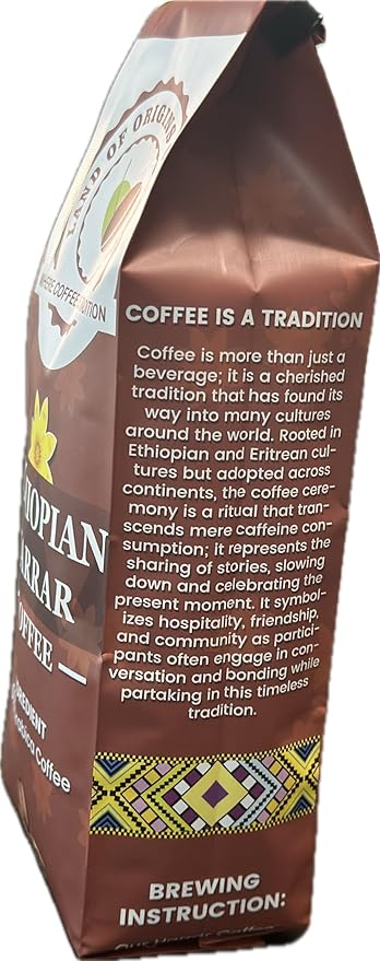Land of Origins Coffee ETHIOPIAN HARRAR WHOLE BEANS COFFEE medium roast single origin100% Arabica natural Ethiopian coffee 16oz (1 pound)