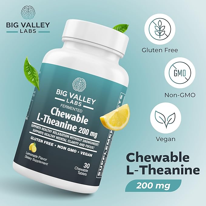 L-Theanine 200 mg Chewable Tablet – AlphaWave® - Lemonade Flavor – Vegan Non-GMO Gluten-Free Supplement for Calm Focus and Brain Function