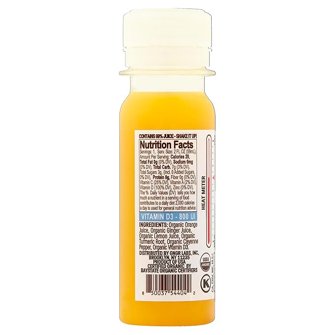 +GNGR Vitamin D Shot – Organic Cold-Pressed Ginger shot with Turmeric Pineapple Passion Fruit Juice. Wellness shot with Vegan Vitamin D3 for Joint Bone and Immune Support. 2 fl oz (Pack of 12)