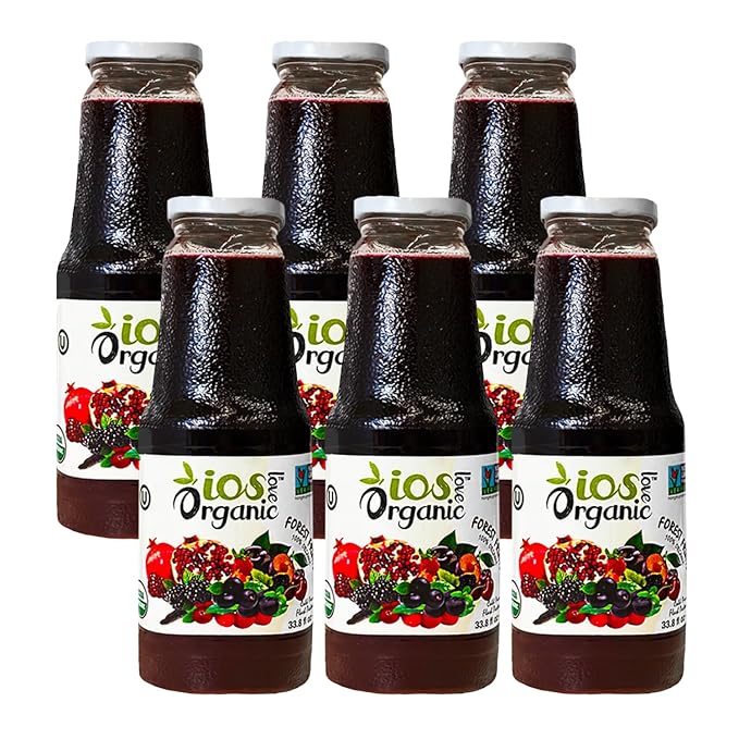 IOS Love Organic Juice - USDA Organic Certified - Cold Pressed No Added Sugar No Water No Artificial Colors No Preservatives No Flavors Added No Gluten - 33.8 Fl Oz (11 Forest Fruite Pack of 6)