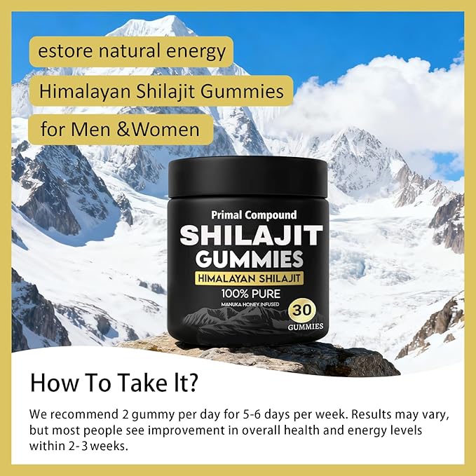 Primal Compound Shilajit Gummies Rich in Trace Minerals and Fulvic Acid Non-GMO Boost Energy and Immunity - 30 Gummies