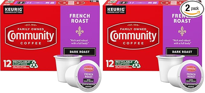 Community Coffee French Roast 12 Count Coffee Pods Extra Dark Roast Compatible with Keurig 2.0 K-Cup Brewers 12 Count (Pack of 2)