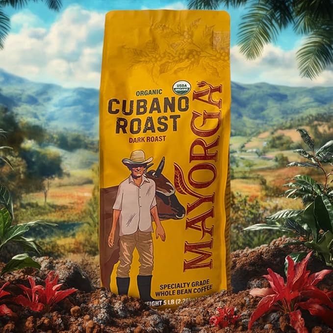 Mayorga Dark Roast Coffee 5lb bag Cubano Roast 100% Arabica Café Whole Coffee Beans - Smoothest Organic Coffee - Specialty Grade Non-GMO Direct Trade