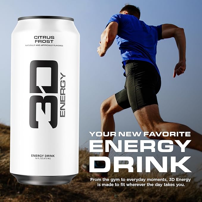 3D Energy Drink – Sugar Free 200mg Caffeine Pre Workout Taurine L-Carnitine Lightly Carbonated 16oz Cans 12 Pack - Citrus Frost