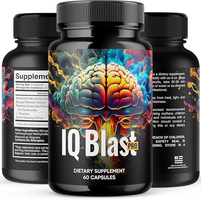Official - IQblast Pro Supplement Capsules Brain Pills for Memory and Focus IQblastpro Blaster Premium Clarity Support Advanced Formula Reviews All Natural Ingredients (5)