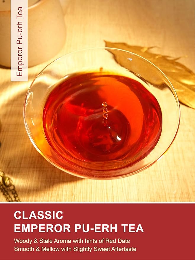 TeeLux Emperor Pu-erh Tea Loose Leaf Fermented Yunnan Dark Tea Smooth &amp Mellow Flavor 16oz