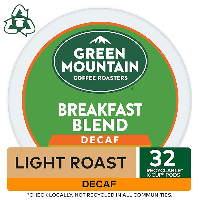 Green Mountain Coffee Roasters Decaf Breakfast Blend Single-Serve Keurig K-Cup Pods Light Roast Coffee 32 Count (Pack of 4)
