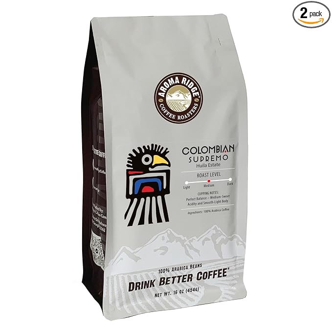 Colombian Supremo Decaf Coffee by Aroma Ridge Swiss Water Processced Whole Beans Coffee Freshly Roasted 16oz