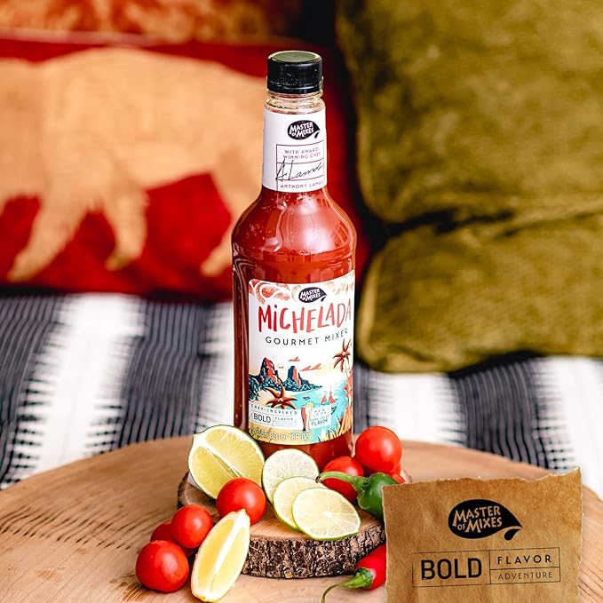 Master of Mixes Michelada Drink Mix Ready To Use 1 Liter Bottle (33.8 Fl Oz) Pack of 6