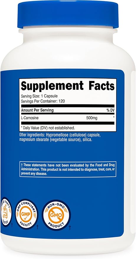 Nutricost L-Carnosine 500mg 120 Capsules - Gluten Free &amp Non-GMO