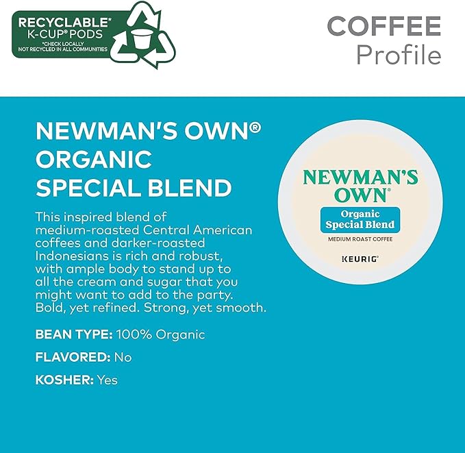 Newman's Own Organics Special Blend Single-Serve Keurig K-Cup Pods Medium Roast 120 Count (5 Boxes of 24 Pods)