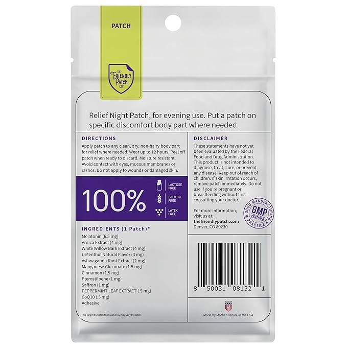 Relief Night &amp Rise &amp Shine Patch Bundle - Arnica Melatonin Tongkat Ali Ashwagandha Horny Goat Weed &amp Saffron for Sleep Soreness Strength &amp Performance - 16 Plant-Powered Patches