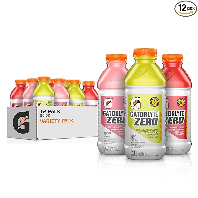 Gatorlyte Zero Rehydration Electrolyte Drink 3 Flavor Variety Pack Specialized Blend of 5 Electrolytes Zero Sugar No Artificial Sweeteners or Artificial Flavors 20 fl oz Bottles (12 Pack)