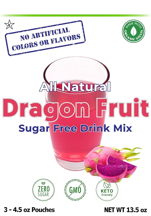 GramZero All Natural Dragon Fruit Zero Calorie Sugar Free Drink Mix Great For Nutrition Club Loaded Tea Stevia Sweetened