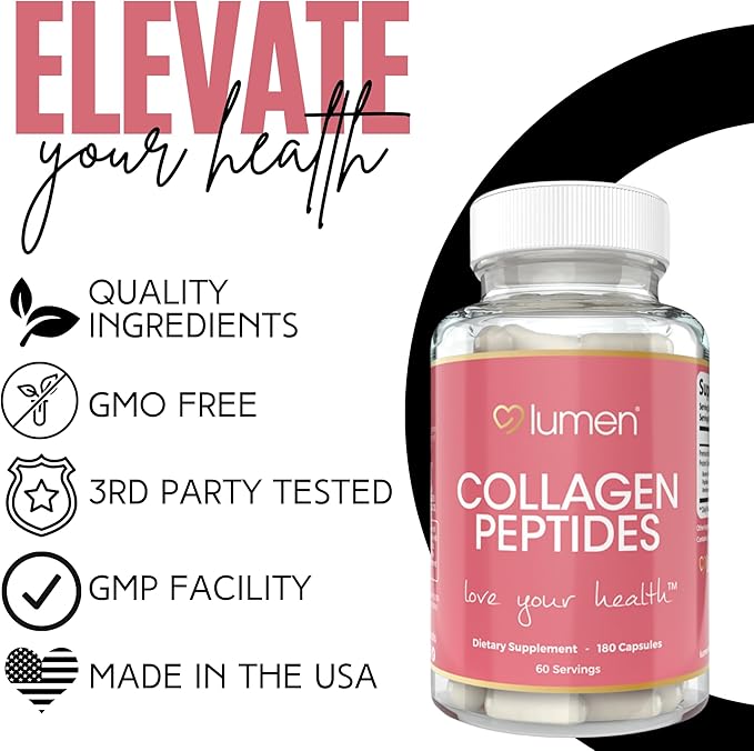 Lumen Naturals Multi Collagen 1800mg Complex for Women – Beauty &amp Protein Support – 180 Capsules – Multi-Type Collagen Blend – Non-GMO Gluten-Free Formula (180 Count (Pack of 1)
