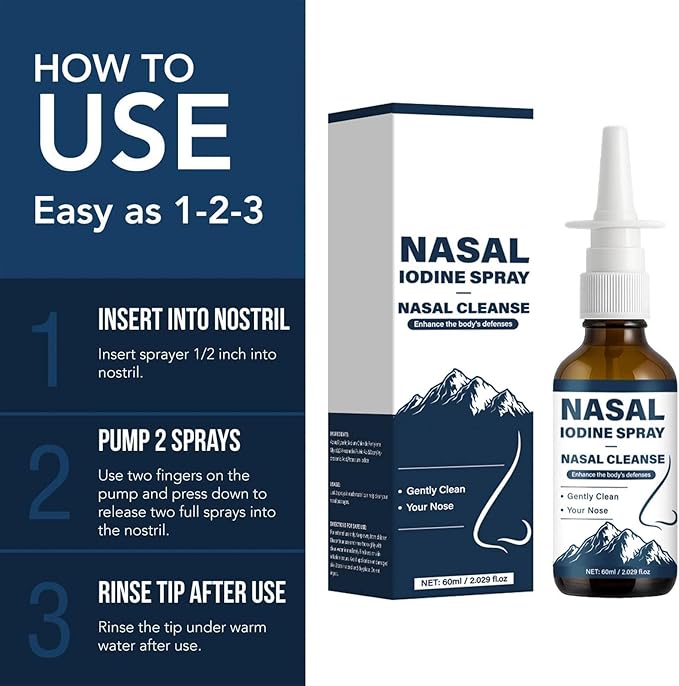 Nutramd Iodine Nasal Spray Daily Nasal Cleanse &amp Care Mist with Iodine &amp Fulvic Acid Fine Mist Non-Medicated Nasal Spray for Dry Air Travel &amp Daily Use(1pc)