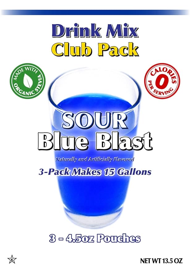 GramZero Sour Blue Blast Zero Calorie Sugar Free Drink Mix Great For Nutrition Club Loaded Tea Stevia Sweetened