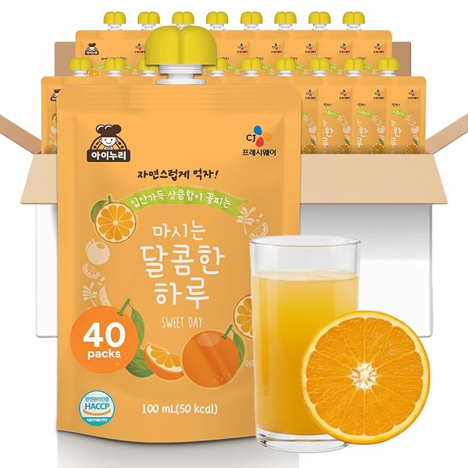 Korean Food CJ Freshway Orange &amp Tangerine Juice Drink 3.38 fl oz (100ml) x 40 Pack Korean Citrus Juice Beverage Single Serve