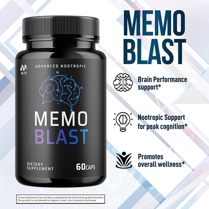 (3 Pack) Memo Blast Capsules Official MemoBlast Supplement Pills with All Natural Ingredients Memo Blast Advanced Brain Health &amp Wellness Support with Premium Vitamins for Women &amp Men (180 C