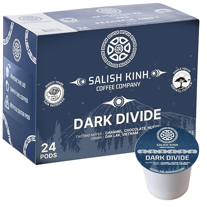 SALISH KINH Dark Divide Vietnamese Coffee Pods | 24 Count Premium Dark Roast | Specialty Grade 100% Robusta | Single Origin and Direct Trade | Rich Bold Flavor | Indigenous Produced | Compatible with
