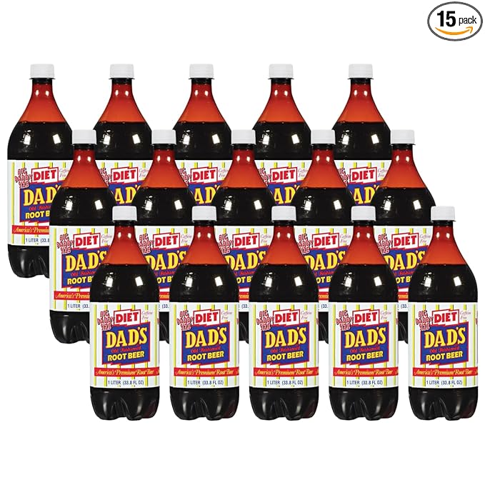 Dad's Old Fashioned Soda – 15 Bottles (1 Liter Each) – Premium Retro Soft Drink – Classic Diet Root Beer Flavor – Vintage-Style Craft Soda for Nostalgic Refreshment &amp Gifting (15 Pack Diet Root B