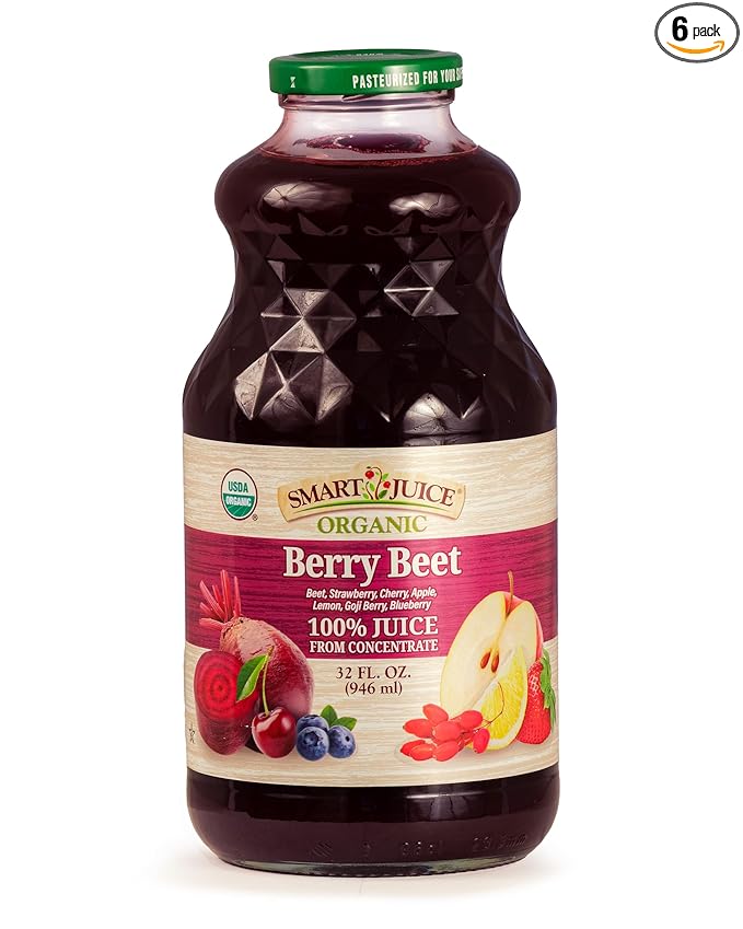 Smart Juice Organic Berry Beet Juice - 32 fl oz glass - (Pack of 6) 100% Juice
