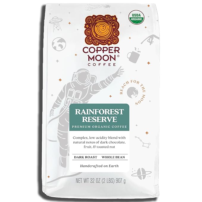 Copper Moon Dark Roast Whole Bean Coffee Rainforest Reserve Organic Blend 2 Lb
