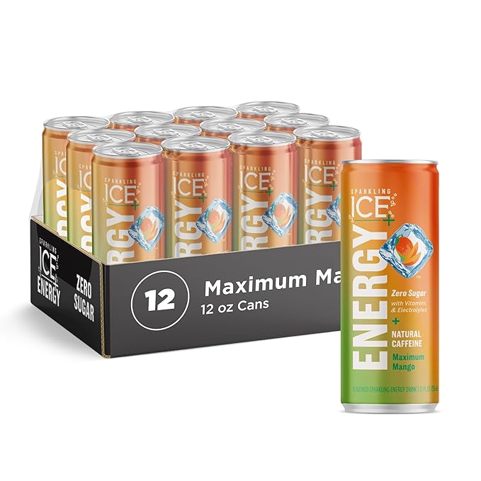 Sparkling Ice +ENERGY Maximum Mango Sparkling Water 12 fl oz Cans (Pack of 12) &amp Sparkling Ice +ENERGY Power Punch Sparkling Water with Vitamins &amp Electrolytes Zero Sugar 12 fl oz Cans (Pack