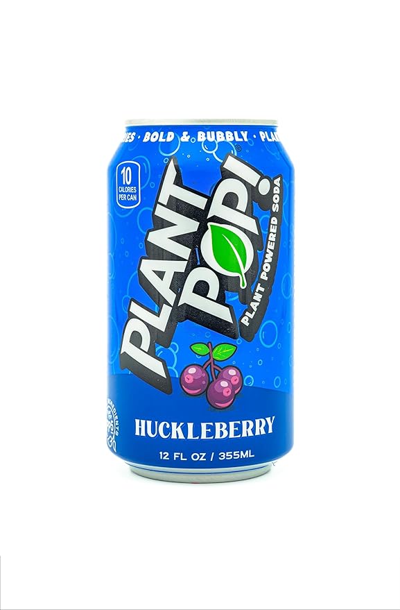 Plant Pop | Multifunctional Prebiotic Soda | Huckleberry | 10 Calories | Natural fruity flavors | Made with Organic Plant-Based Ingredients | Caffeine Free | 12oz (12 pk) cans
