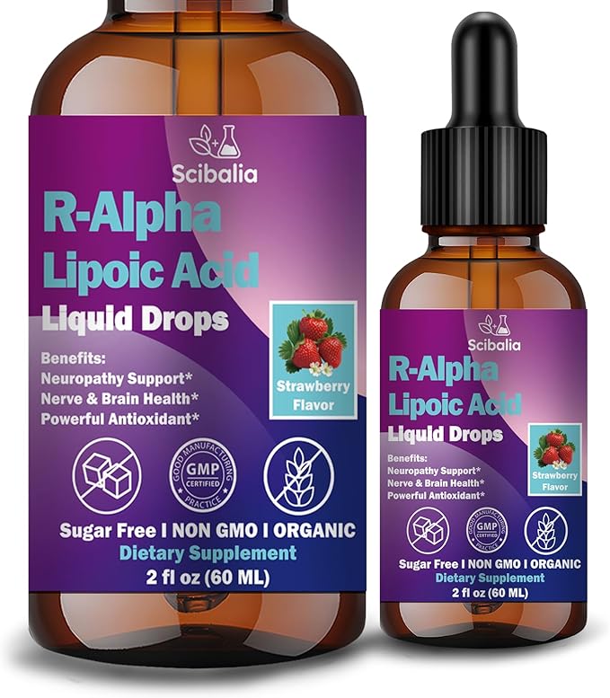 R Alpha Lipoic Acid 600mg Liquid Drops for Neuropathy Advanced 11-in-1 Stabilized R-ALA Supplement w. Benfotiamine Acetyl L-Carnitine Vitamin C E for Antioxidant Nerve Brain Energy Health Non GMO