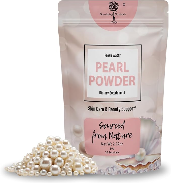 Pearl Powder Supplement for Skin Health - Anti-Aging Antioxidant &amp Collagen Production - Healthy Eyes Hair and Nails Supports Immunity Mood and Sleep - With Calcium and Amino Acids 60g 30 serv