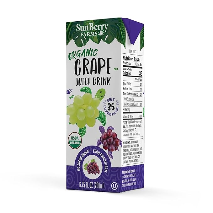 Sunberry Farms Organic Grape Juice Drink – 32 Pack (6.75 fl oz Each) | USDA Organic | No Sugar Added | Gluten-Free | GMO-Free | Preservative Free | Excellent Source of Vitamin C