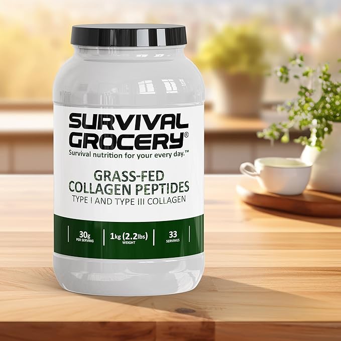 Survival Grocery® Collagen Peptides Powder – Grass Fed Hydrolyzed Collagen Protein Supplement Types I &amp III Unflavored Gluten Free Keto Friendly Non-GMO Dairy Free 1kg 1 Jug